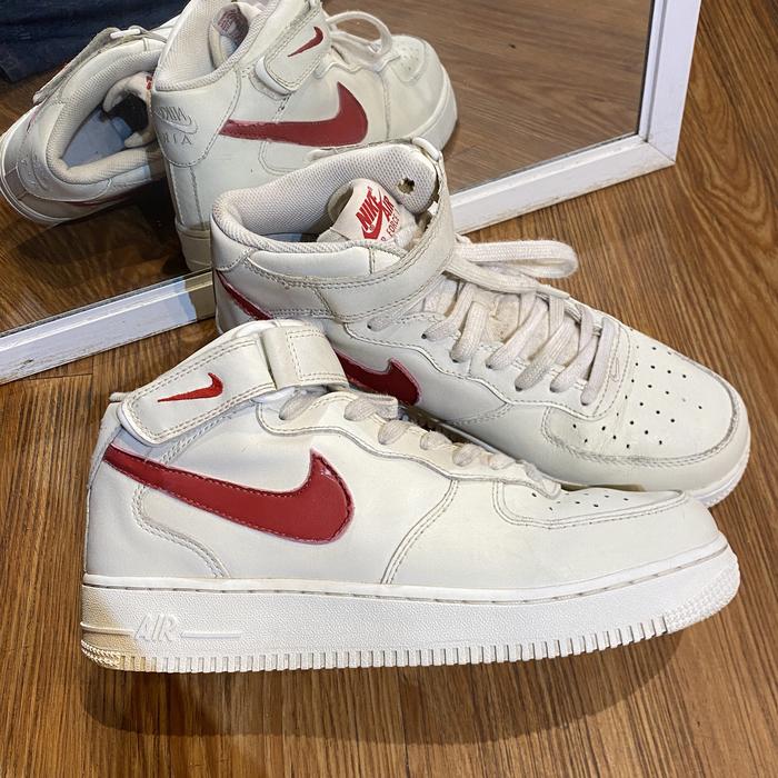 Nike af1 mid white red casual original murah - sneakers second market