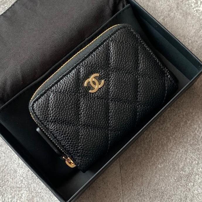 CHANEL Card Wallet / Holder / Case Zip Black Caviar GHW
