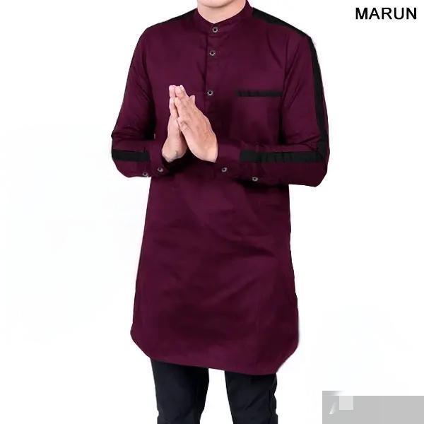 baju muslim koko kurta pria pakistan premium merah cabe maroon