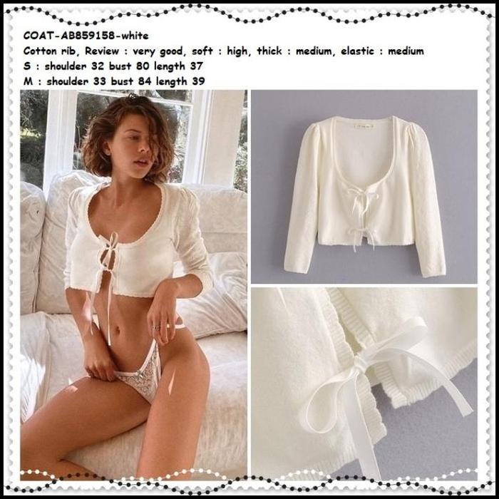 AB859158 Crop Kardigan Rajut Putih White Bolero Wanita Korea Import