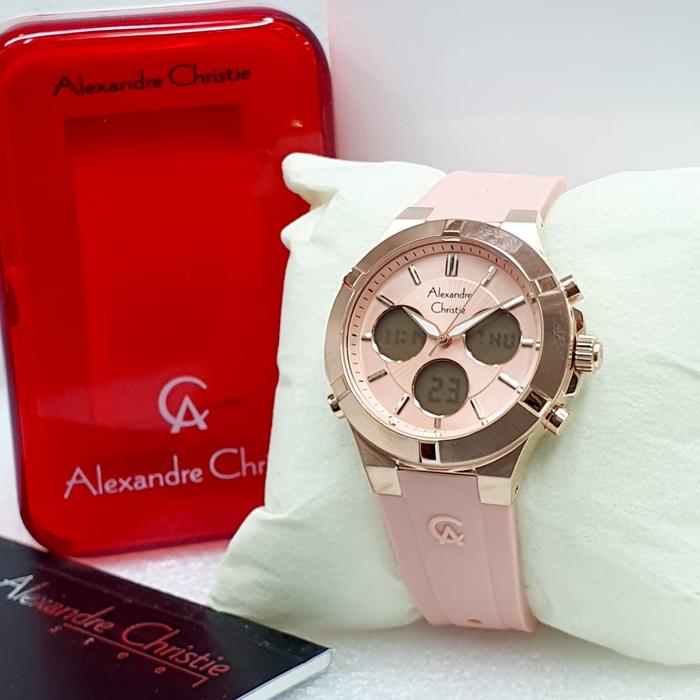 jam ac wanita original Alexandre Christie 9400 D4.2cm warna pink
