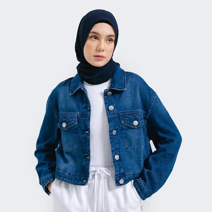 Greenlight Jaket Jeans Wanita biru denim Outerwear 051222