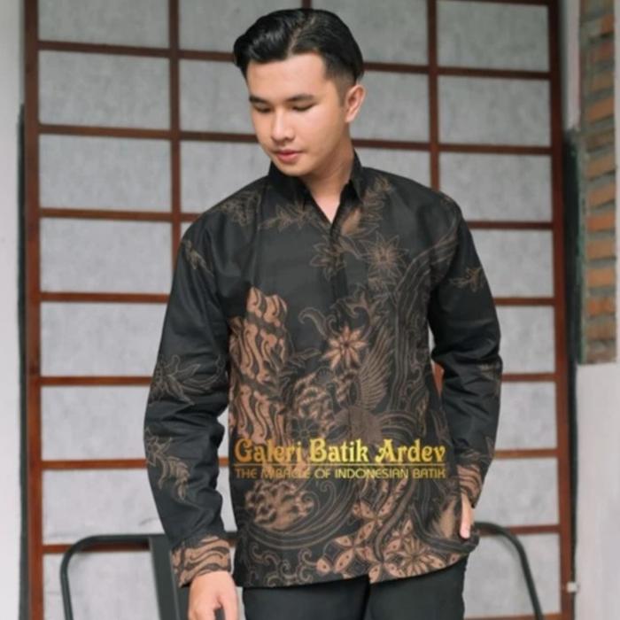 jawir hitam baju batik cowok lengan panjang lapis furing