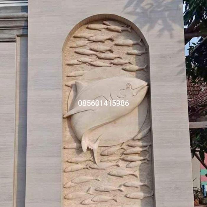 Batu Alam Ukir motif ikan tuna