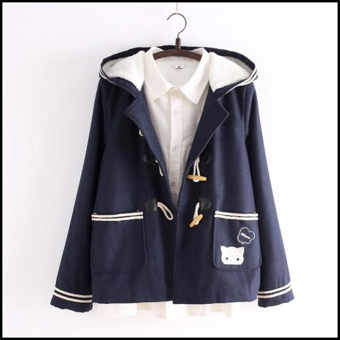 (COD) JAKET HOODIE NEKO CAT TOGGLE NAVY KAWAII termurah