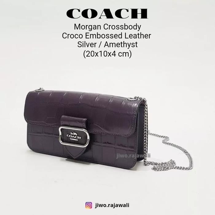 Tas Selempang COACH MORGAN CROSSBODY CROCO EMBOSSED LEATHER SILVER AMETHYST