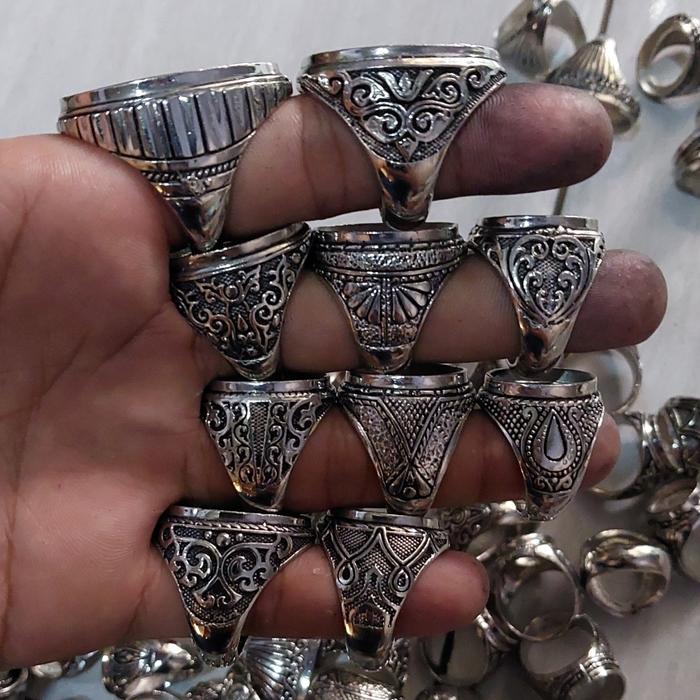 (20pcs) Grosir Ring Emban Akik Alpaka Super Kombinasi Hitam