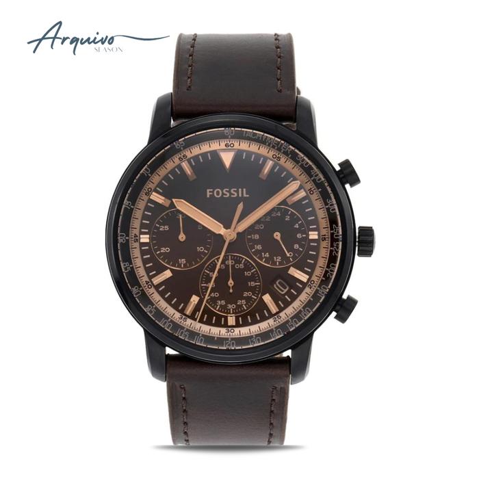 Jam Tangan Pria Fossil Goodwin Chronograph Kulit Brown Casual Original FS5529