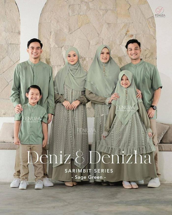 Deniz Denizha Family Set Fenuza Gamis Anak Polos Crepe Kombinasi Brokat