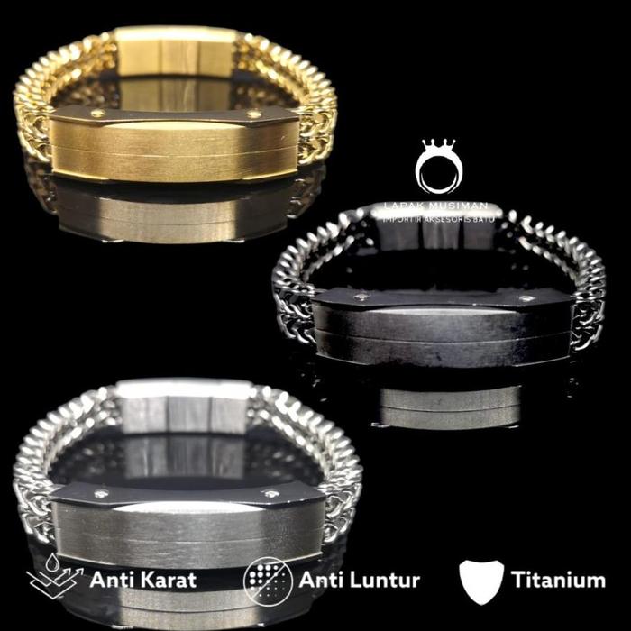 Gelang Pria Rantai Titanium Gold Emas Asli Original Super