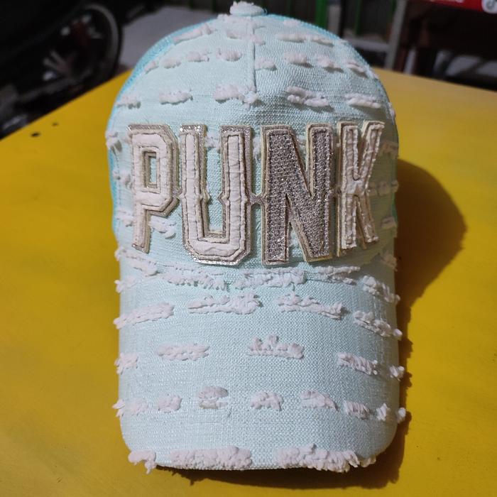 Topi Trucker TNC Logo PUNK Biru Model Ripped