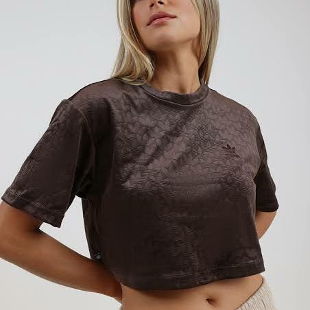 ADIDAS CROP VELVET EMBOSSED MONOGRAM TEE HL9110 ORIGINAL
