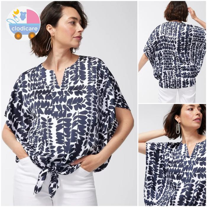 CHICOS Satin Tie Front Blouse Blus Batwing XXL LD 114 JUMBO BIGSIZE