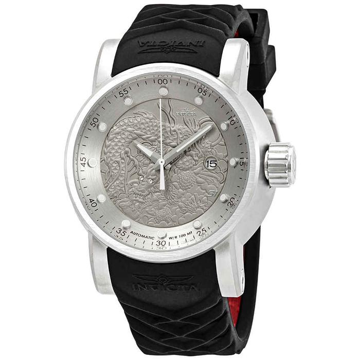 Invicta S1 Rally Automatic Dragon Silver Black Silicone 15862