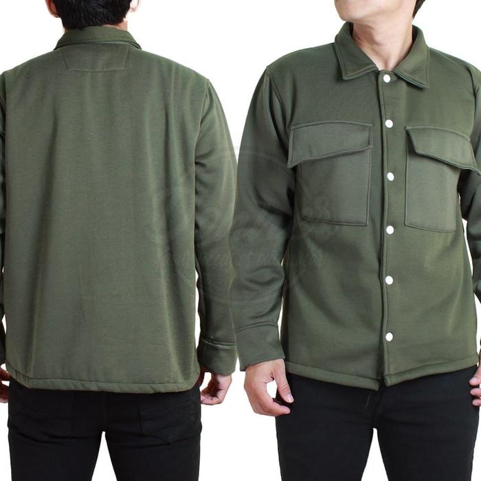 Jaket Almamater Terbaru Polos Kancing Catton Flece Warna Hijau Army