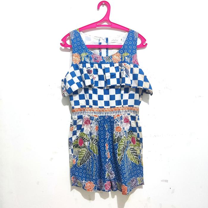 Jumpsuit wanita batik Adore biru putih size M