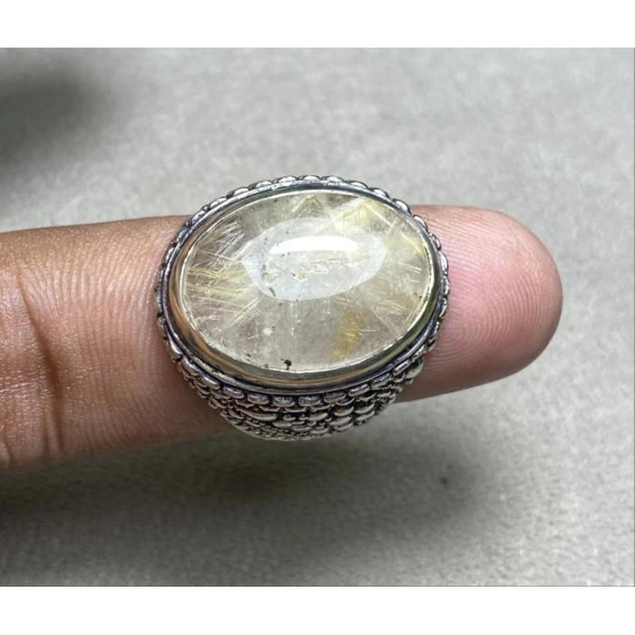 Cincin Batu Natural Golden Rotile kecubung rambut emas Dim 20x15