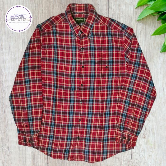 Kemeja Merah Casual Flannel Pocket Second Branded Eddie Bauer east 1980 Outfitter XL Rd1