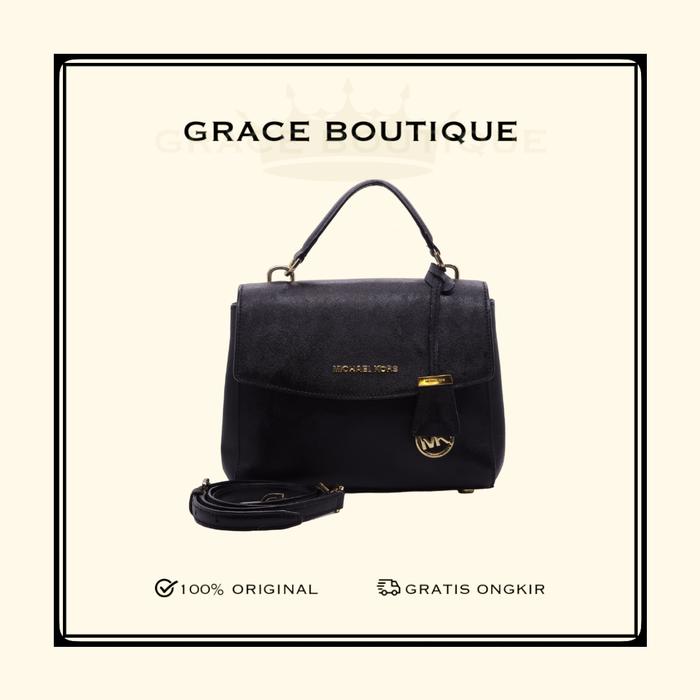TAS WANITA BRANDED ORIGINAL - MK AVA MEDIUM SATCHEL IN BLACK SAFFIANO