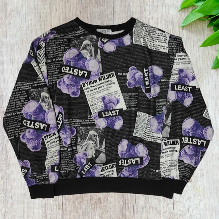 Jacket Hitam Crewneck Sweater Black Bear Purple  Over Size Aop Second Branded Least XL Rd1