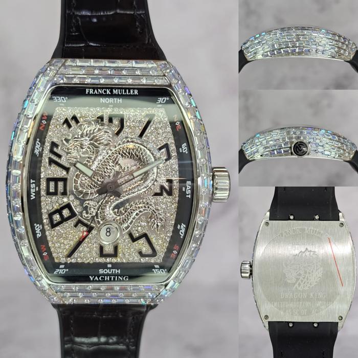 Jam Pria Frank Muller Dragon King Yacthing Baguet Cuts Diamond Silver