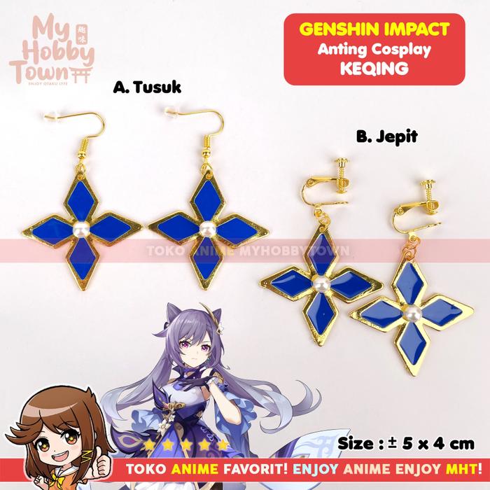 Anting Cosplay Keqing Anime Game Genshin Impact Tusuk Jepit Earrings
