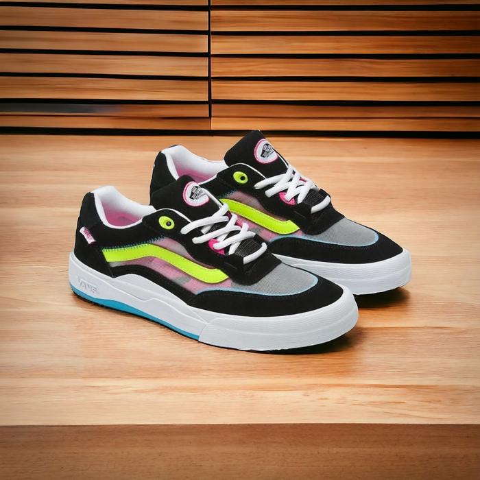 Sepatu Vans Wayvee Skateboarding Neon Rave Black White Multi Colour
