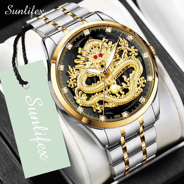 Sunlifex Jam Tangan Pria Naga Emas Original Dragon Jam Tangan Cowok