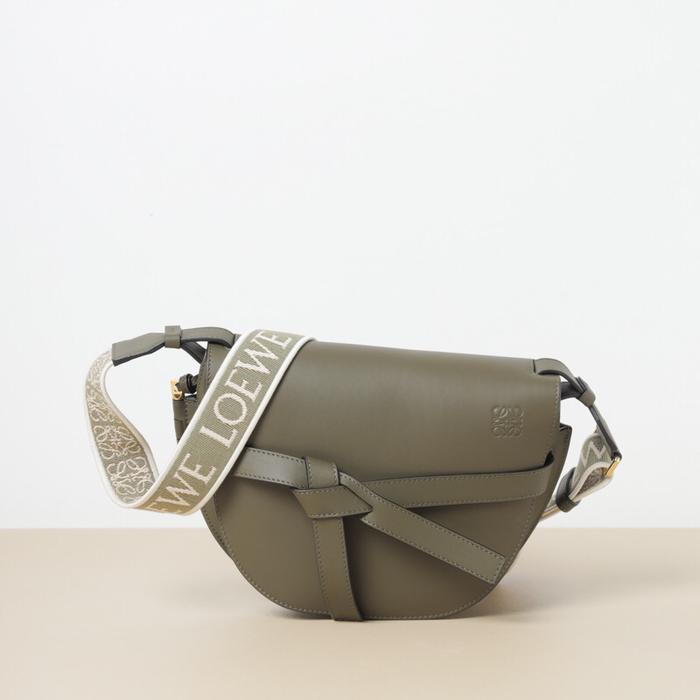 LOEWE Small Gate Shoulder Bag in Autumn Green Soft Calfskin