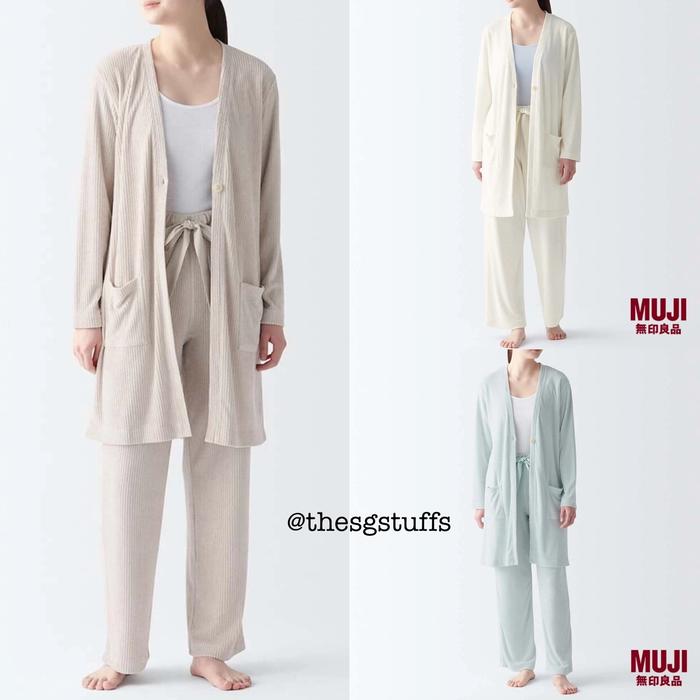 MUJI Ladies Pile Ribbed Long Cardigan/kardigan jaket mantel wanita