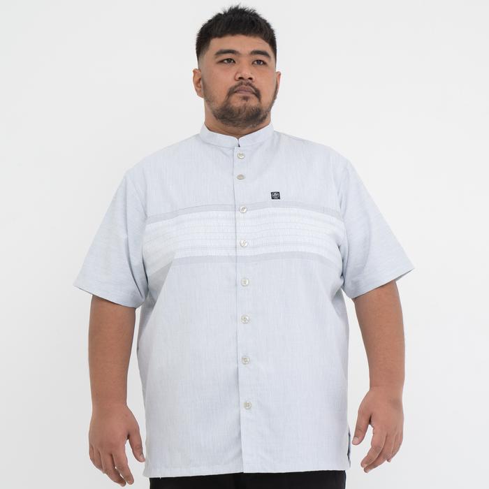 Kemeja Koko Jumbo Big Size Pria Laki Cowok Linen Silver Lurik BAH 613