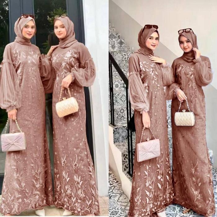 gamis Adelia mocca baju pesta mewah maxi dres tile cantik mod at