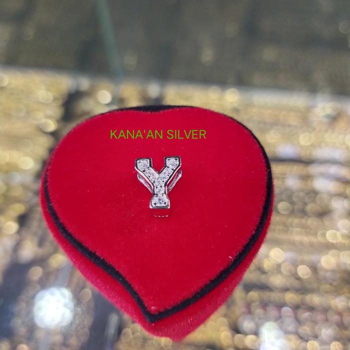 Liontin Huruf Y Perak Silver 925 Lapisan Emas Putih Asli