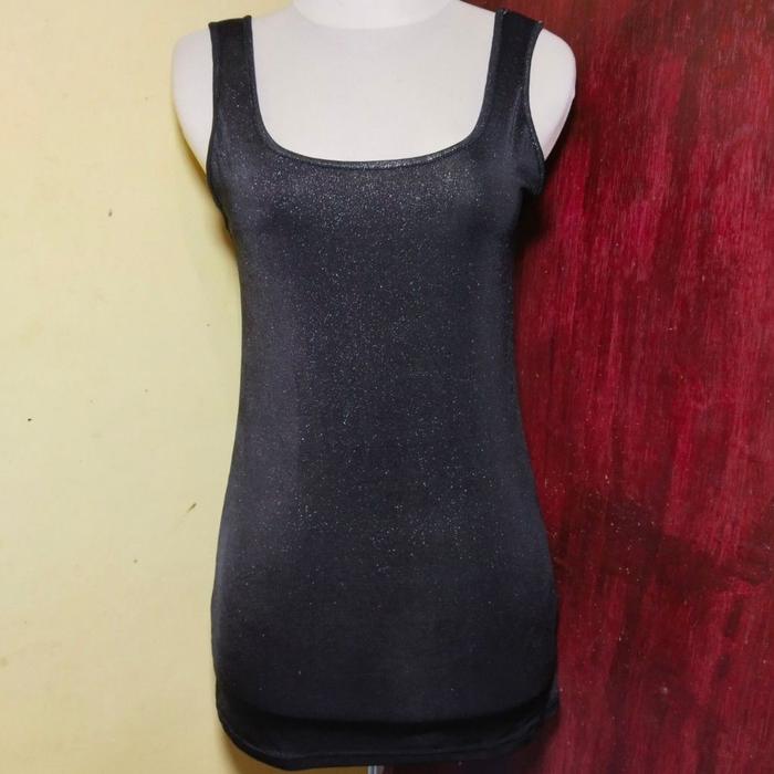 Tanktop Spandex Singlet Glitter Shiny Vicky Hitam