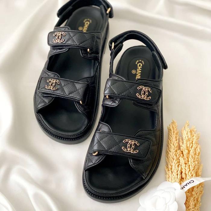 BNIB Chanel Dad Sandal Black Caviar GHW