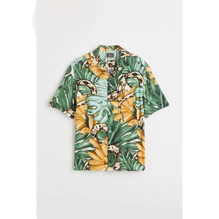 Kemeja Pria Relaxed Fit Patterned Resort Shirt Yellow Snake Pantai HM-08