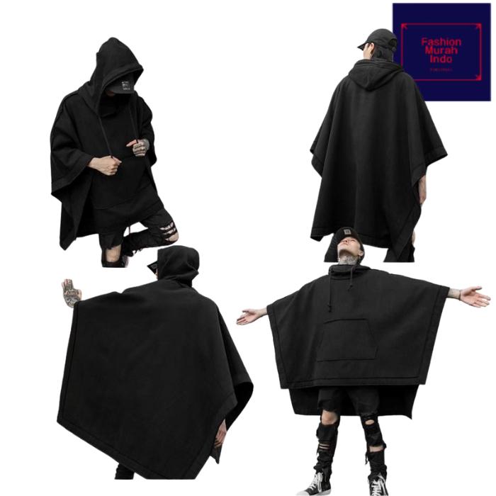 Jaket hoodie techwear street style kimono hitam pria wanita oversize