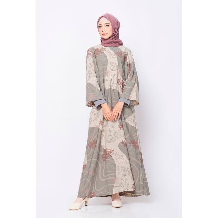Baju Muslim Gamis Wanita Luny Cream Lebaran Bahan Wollpeach Kekinian