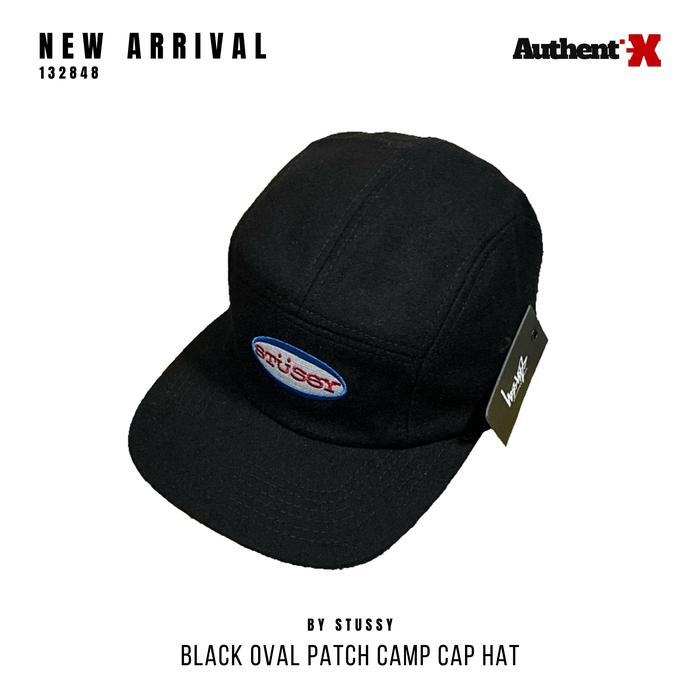 STUSSY OVAL PATCH CAMP 5 PANEL CAP HAT - BLACK