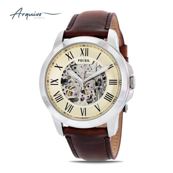 Jam Tangan Fossil Grant Automatic Pria Kulit Brown Casual Mewah Original ME3099
