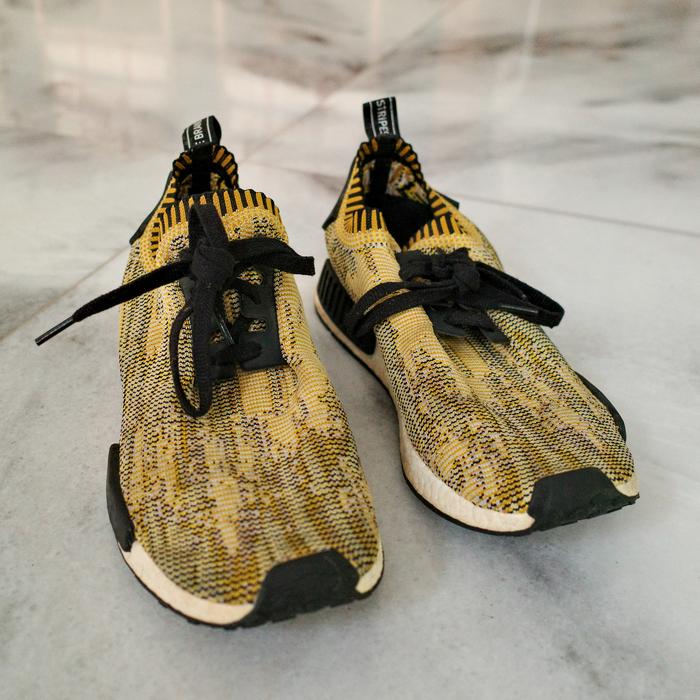 Adidas NMD R1 Primeknit Yellow Black Glitch Sneakers