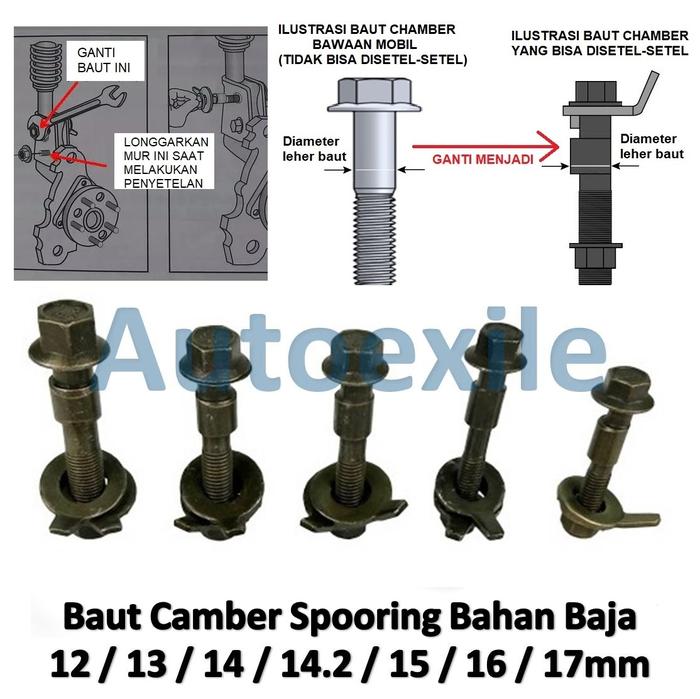 Baut Camber Chamber Chember Baja 12mm 13mm 14mm 14.2mm 15mm 16mm 17mm Setelah Kemiringan Ban Mobil