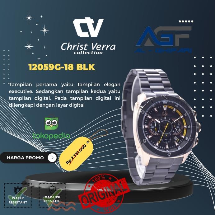Jam tangan pria Christ Verra CV 12059G-18 BLK original