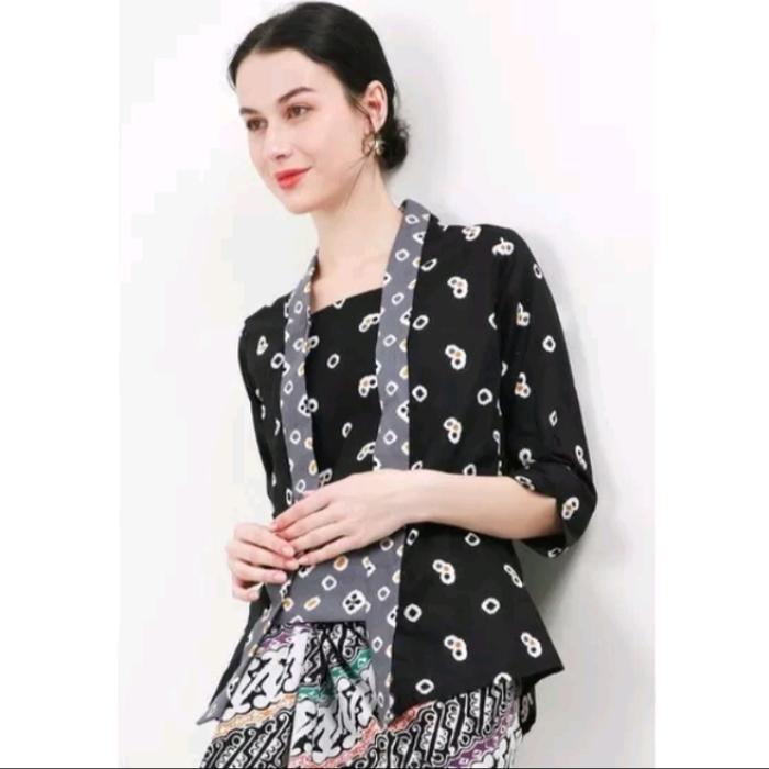 kebaya jumputan kutu baru lengan 7/8 hitam