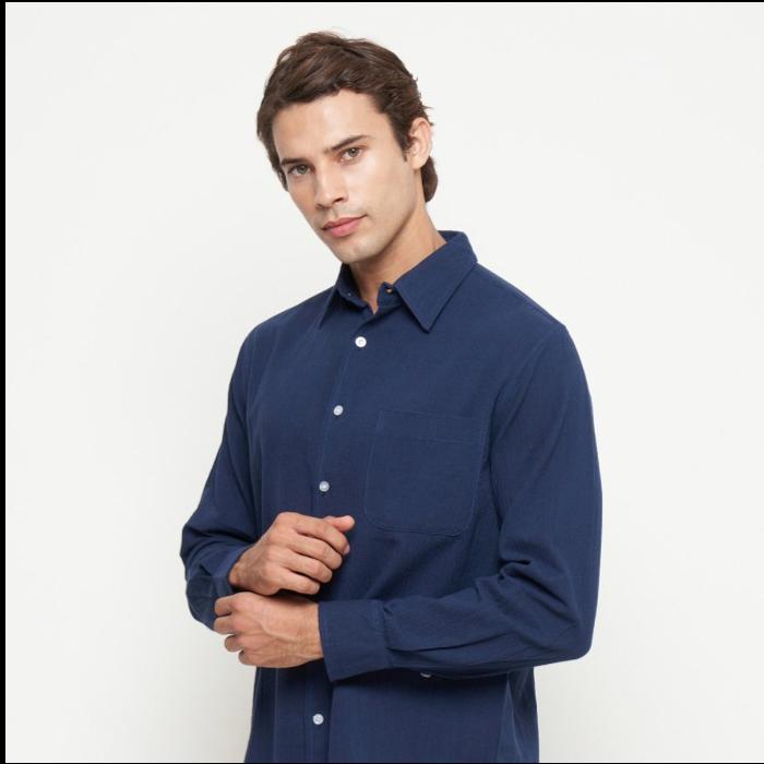 Kemeja Panjang Linen Pria Navy Ellegante by FTL