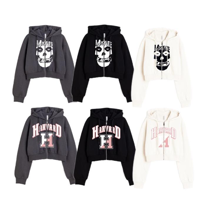 HNM NEW MISFITS HARVARD H CROP HOODIE SWEATER ZIPPER JACKET