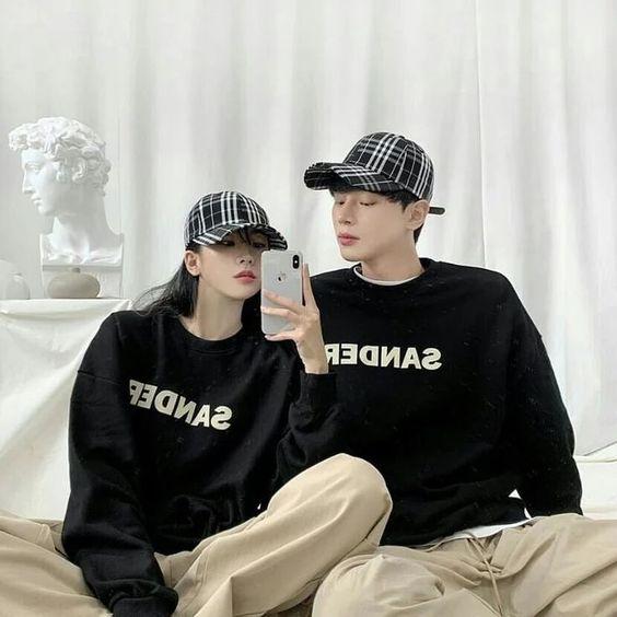 Sweater Couple Pasangan Switer Sander Sweter Hitam Kapelan sama Pacar