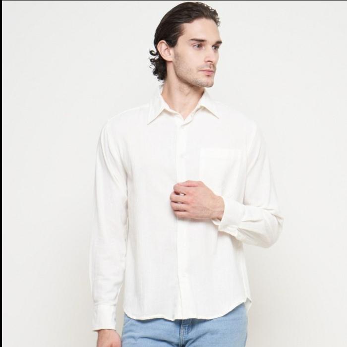 Kemeja Panjang Linen Pria White Ellegante by FTL