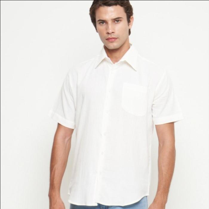 Kemeja Pendek Linen Pria White Lucido by FTL