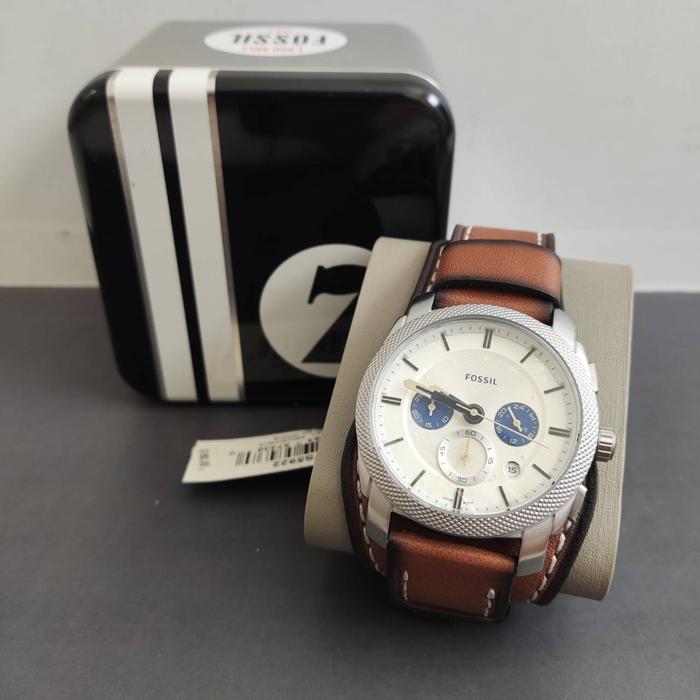 Nwt jam F*ossil Machine FS5922 Men chronogrph white dial brown leather